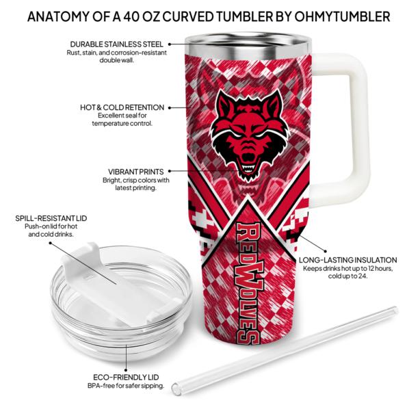 customized arkansas state red wolves chevron angle scarlet curved tumbler new arrival.webp