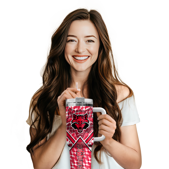 customized arkansas state red wolves chevron angle scarlet curved tumbler premium grade.webp