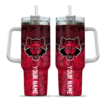 customized arkansas state red wolves chevron stripe scarlet curved tumbler best selling.webp