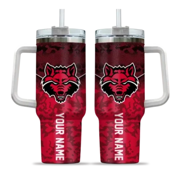 customized arkansas state red wolves chevron stripe scarlet curved tumbler best selling.webp