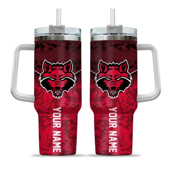 customized arkansas state red wolves chevron stripe scarlet curved tumbler best selling.webp