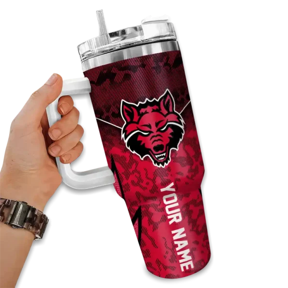 customized arkansas state red wolves chevron stripe scarlet curved tumbler fashion forward.webp