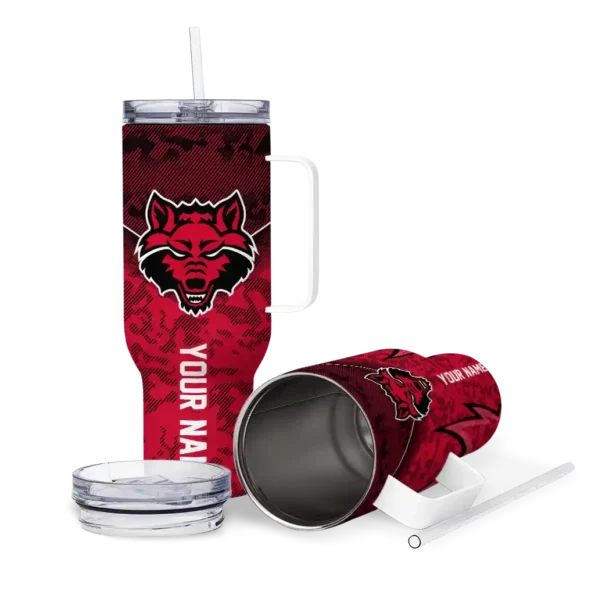 customized arkansas state red wolves chevron stripe scarlet curved tumbler high quality.webp