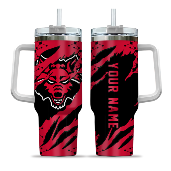 customized arkansas state red wolves claw cut scarlet black curved tumbler best selling.webp