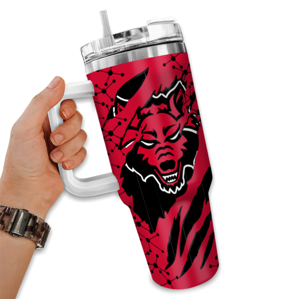 customized arkansas state red wolves claw cut scarlet black curved tumbler fashion forward.webp