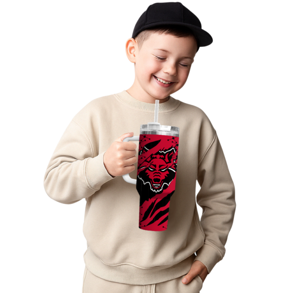 customized arkansas state red wolves claw cut scarlet black curved tumbler latest model.webp