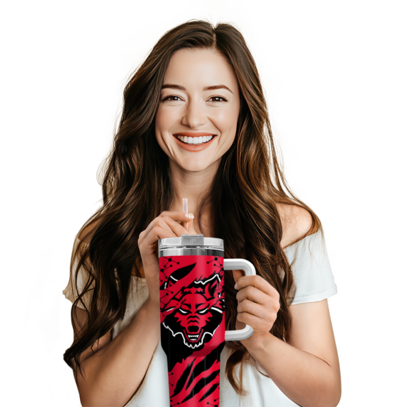 customized arkansas state red wolves claw cut scarlet black curved tumbler premium grade.webp