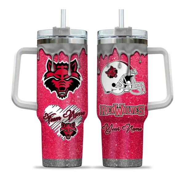 customized arkansas state red wolves heart helmet motif scarlet curved tumbler best selling.webp