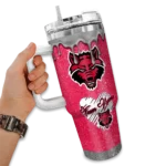 customized arkansas state red wolves heart helmet motif scarlet curved tumbler best selling.webp