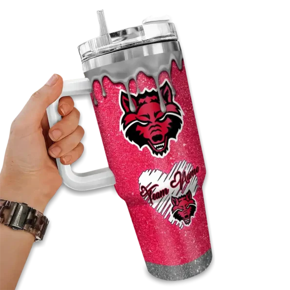 customized arkansas state red wolves heart helmet motif scarlet curved tumbler fashion forward.webp