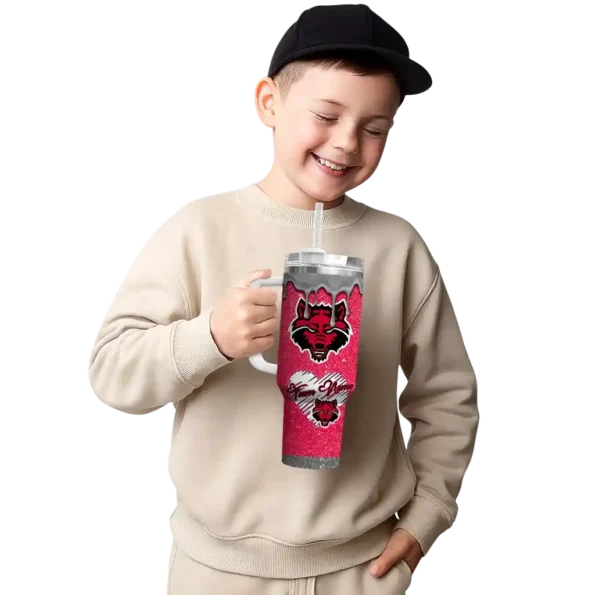customized arkansas state red wolves heart helmet motif scarlet curved tumbler latest model.webp