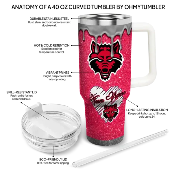 customized arkansas state red wolves heart helmet motif scarlet curved tumbler new arrival.webp
