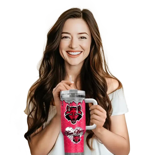 customized arkansas state red wolves heart helmet motif scarlet curved tumbler premium grade.webp