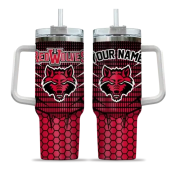 customized arkansas state red wolves hex texture scarlet curved tumbler best selling.webp