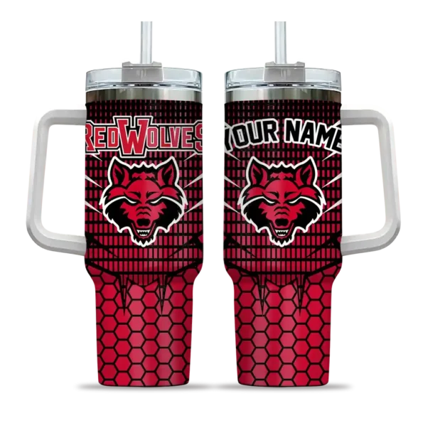 customized arkansas state red wolves hex texture scarlet curved tumbler best selling.webp