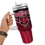 customized arkansas state red wolves hex texture scarlet curved tumbler best selling.webp