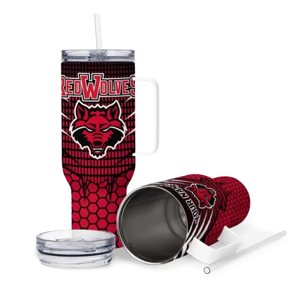 customized arkansas state red wolves hex texture scarlet curved tumbler high quality.webp