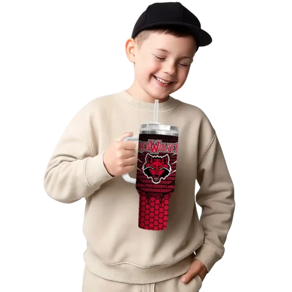 customized arkansas state red wolves hex texture scarlet curved tumbler latest model.webp