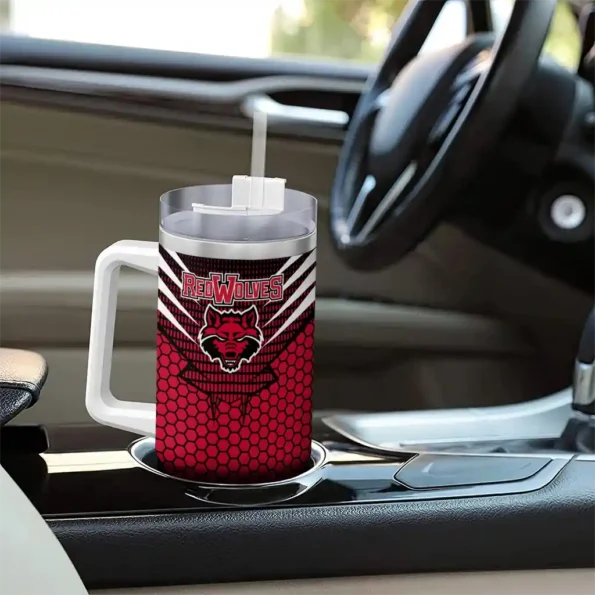 customized arkansas state red wolves hex texture scarlet curved tumbler trendy.webp