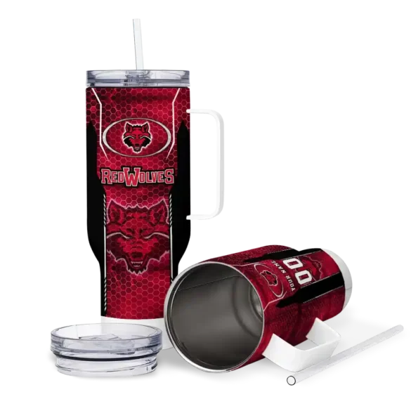 customized arkansas state red wolves hexagon armor scarlet curved tumbler high quality.webp