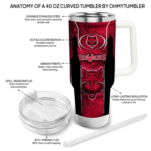 customized arkansas state red wolves hexagon armor scarlet curved tumbler new arrival.webp