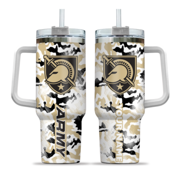 customized army black knights camo mashup gold white curved tumbler best selling.webp