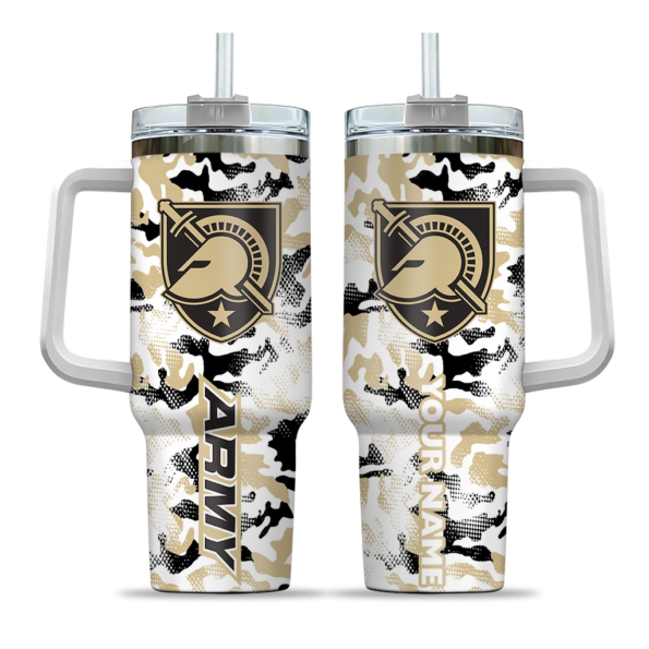 customized army black knights camo mashup gold white curved tumbler best selling.webp