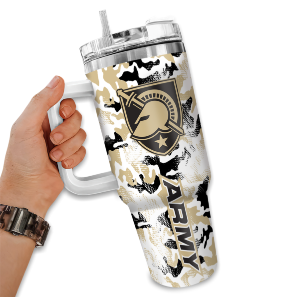 customized army black knights camo mashup gold white curved tumbler fashion forward.webp