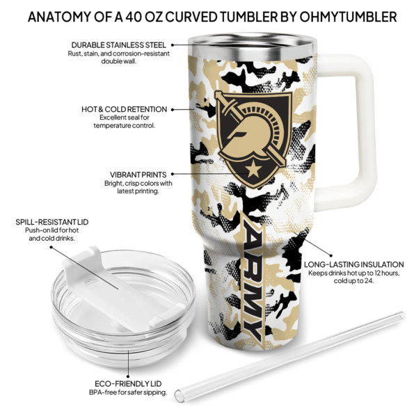 customized army black knights camo mashup gold white curved tumbler new arrival.webp