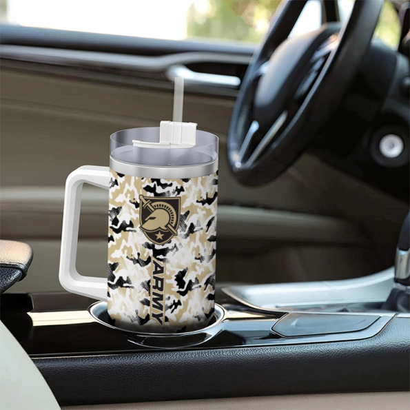 customized army black knights camo mashup gold white curved tumbler trendy.webp