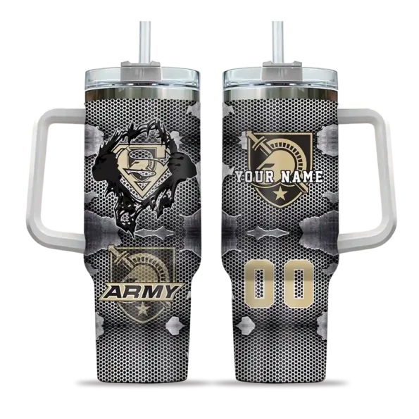 customized army black knights superman shield gold gray curved tumbler best selling.webp