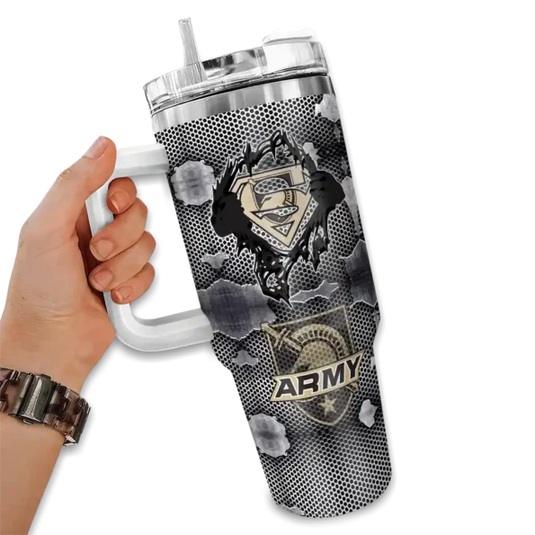 customized army black knights superman shield gold gray curved tumbler fashion forward.webp