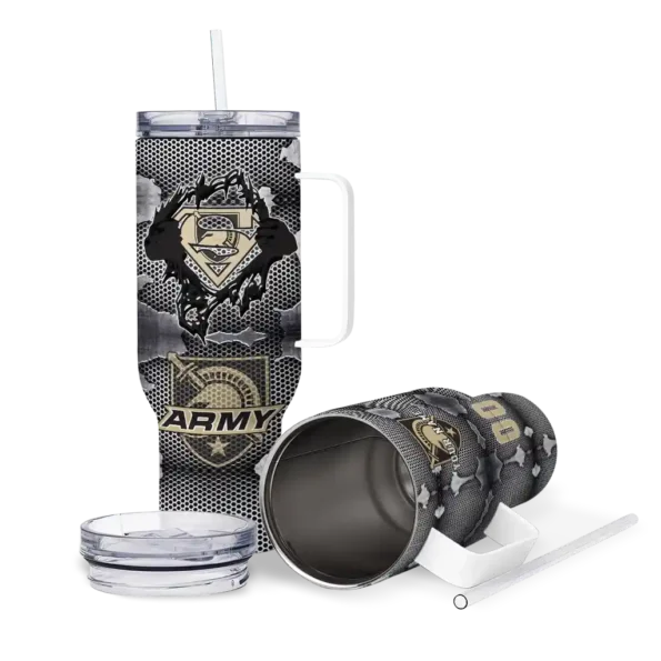 customized army black knights superman shield gold gray curved tumbler high quality.webp