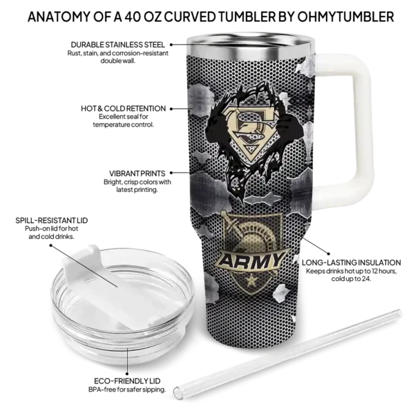 customized army black knights superman shield gold gray curved tumbler new arrival.webp