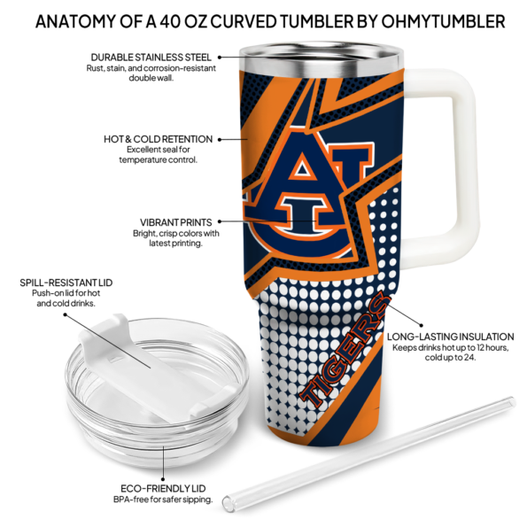 customized auburn tigers arrow burst navy blue curved tumbler new arrival.webp