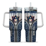 customized auburn tigers leopard zipper navy blue curved tumbler best selling.webp