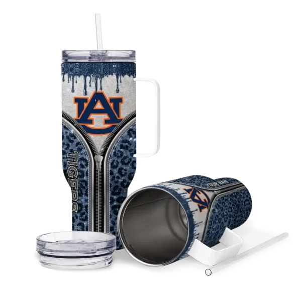 customized auburn tigers leopard zipper navy blue curved tumbler high quality.webp