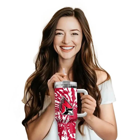customized ball state cardinals burst swirl red curved tumbler premium grade.webp