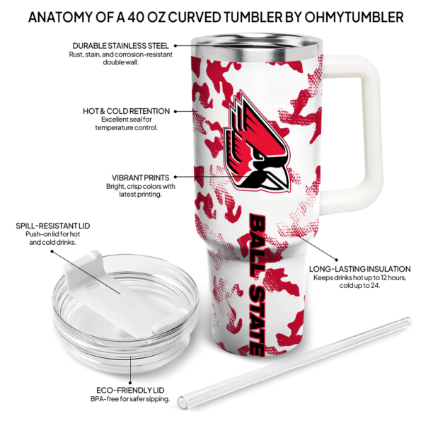 customized ball state cardinals camo mashup red white curved tumbler new arrival.webp