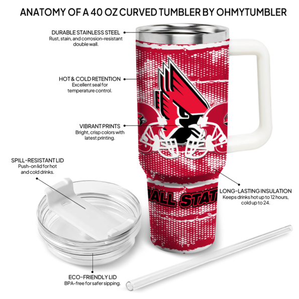 customized ball state cardinals honey streaks red curved tumbler new arrival.webp