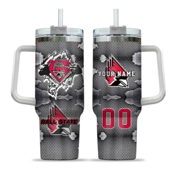 customized ball state cardinals superman shield red gray curved tumbler best selling.webp