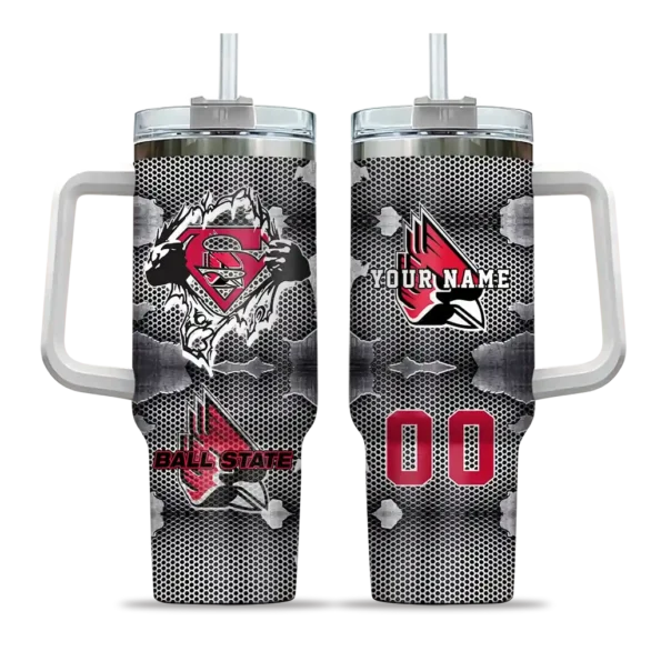 customized ball state cardinals superman shield red gray curved tumbler best selling.webp