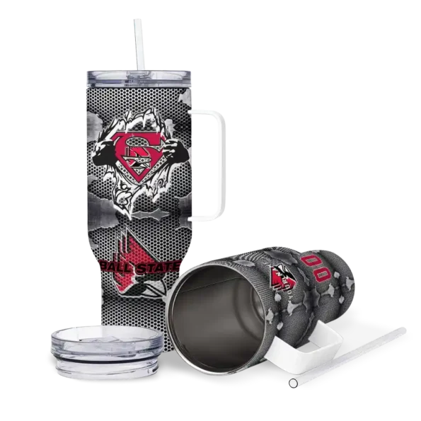 customized ball state cardinals superman shield red gray curved tumbler high quality.webp