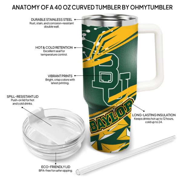 customized baylor bears abstract paths green curved tumbler new arrival.webp