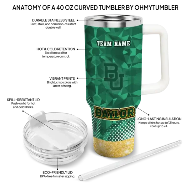 customized baylor bears geometric prism green curved tumbler new arrival.webp