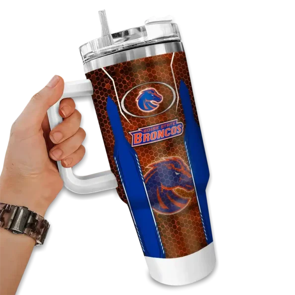 customized boise state broncos hexagon armor orange curved tumbler fashion forward.webp