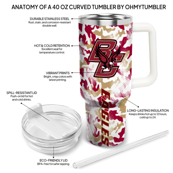 customized boston college eagles camo mashup maroon white curved tumbler new arrival.webp
