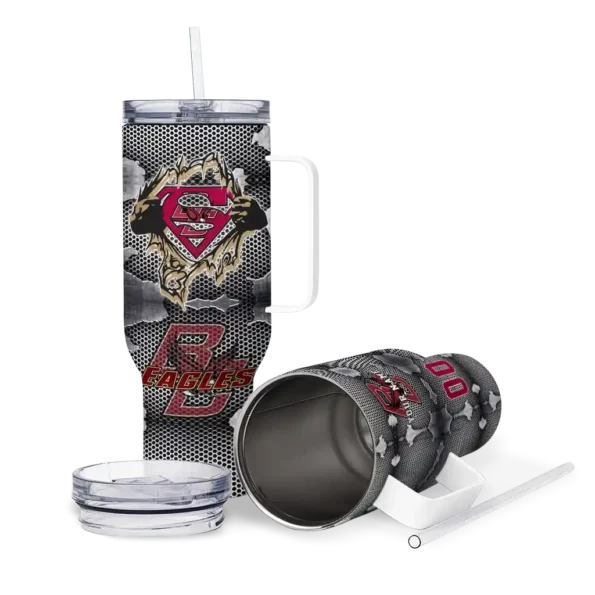 customized boston college eagles superman shield maroon gray curved tumbler high quality.webp