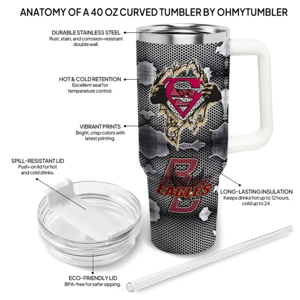 customized boston college eagles superman shield maroon gray curved tumbler new arrival.webp