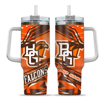 customized bowling green falcons abstract paths orange curved tumbler best selling.webp